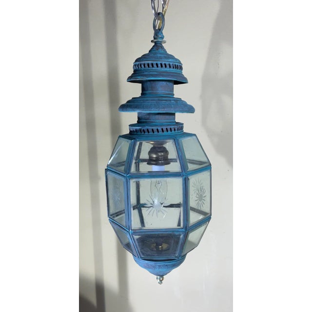 Antique English Solid Brass & Glass Starburst Hanging Lantern - Pendant For Sale - Image 15 of 15