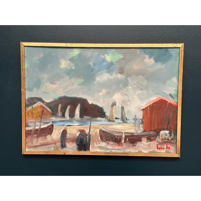 Eric Lo, Coastal Village, 1960s, Oil Painting on Canvas, Framed For Sale - Image 14 of 18