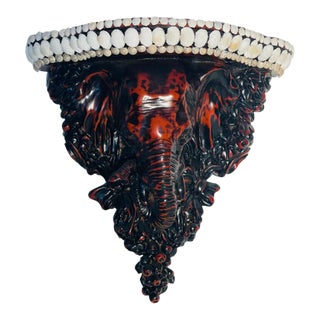1960s Safari Style Elephant Head Wall Bracket Corbelle With Sea Shells For Sale