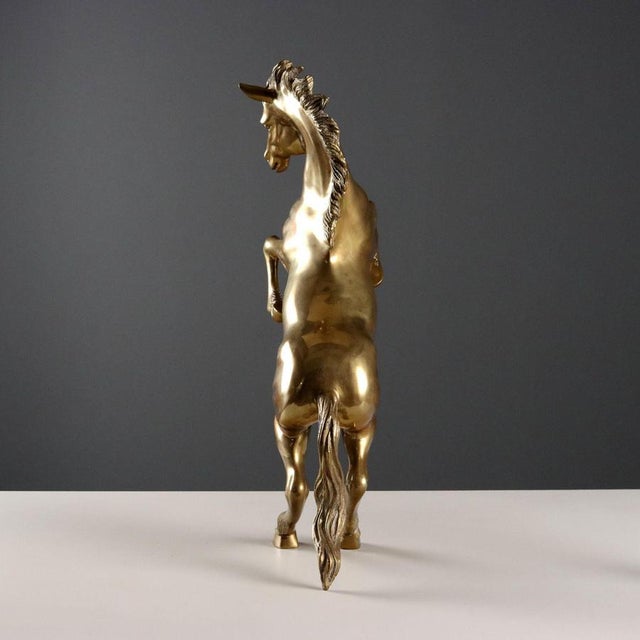 Metal Modern Prancing Horse Sculpture in Gilded Bronze, 1970s For Sale - Image 7 of 8