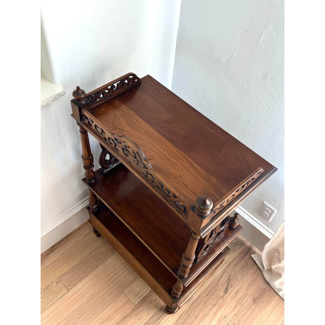 Exquisite Antique Victorian Carved Walnut Étagère Display Stand With Ornate Gallery & Lower Drawer For Sale - Image 12 of 12