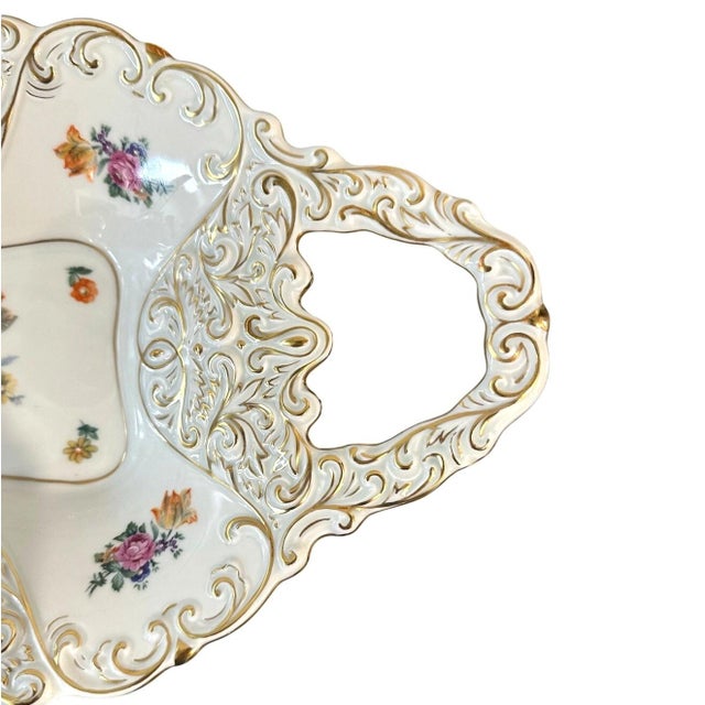 Ceramic 1930s Graf Von Henneberg Jl Menau Germany Porzellan Hand Enameled Gold Accented Tray For Sale - Image 7 of 7