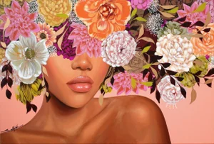 "Sweet Melodies" Contemporary Original Botanical Portrait Acrylic Painting by Sally K