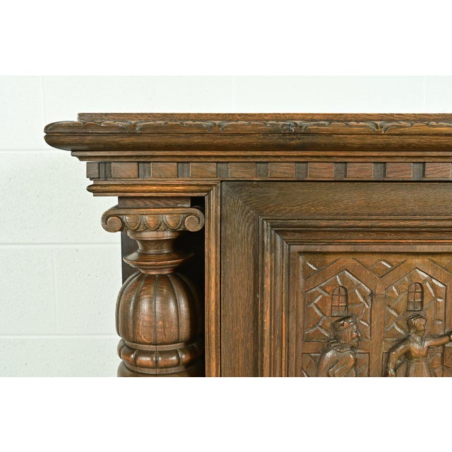 Antique Danish Renaissance Revival Carved Oak Bar Cabinet, Circa 1890s For Sale - Image 9 of 16