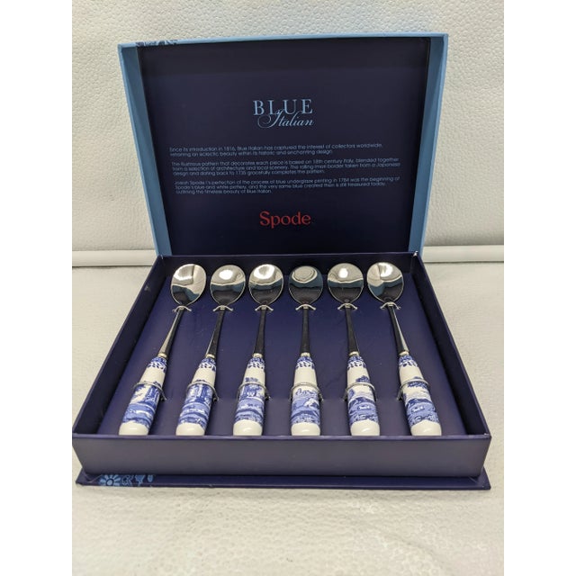 Early 21st Century Spode Blue Room Blue & White Italian Pattern Teaspoons- Set of 6 For Sale - Image 6 of 7