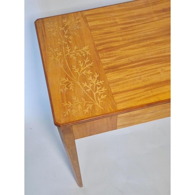 Wood Scandinavian Modern Side Table with Intarsia Decor attributed to Carl Malmsten, 1940 For Sale - Image 7 of 9