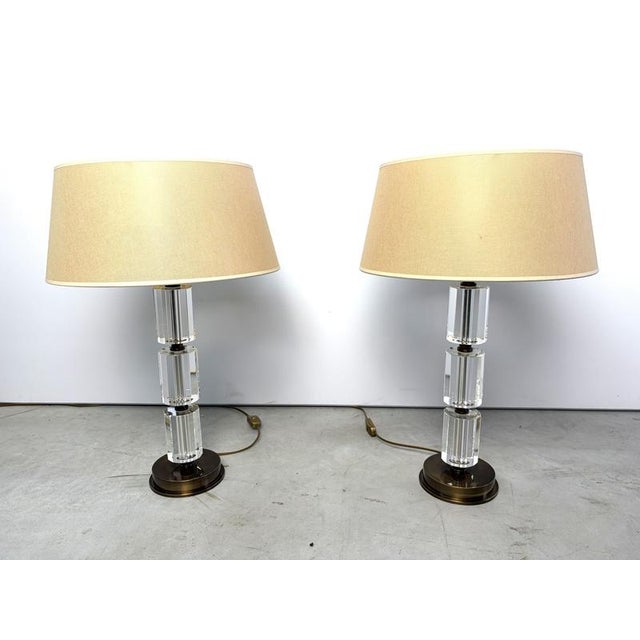 Brass and Acrylic Table Lamps, 1980s, Set of 2 For Sale - Image 10 of 13