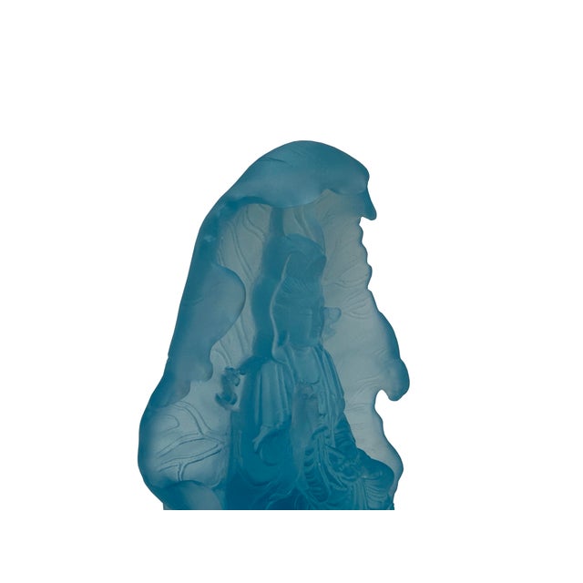 1990s 6.5" Light Blue Frosted Crystal Glass Bodhisattva Guanyin Figure For Sale - Image 5 of 11
