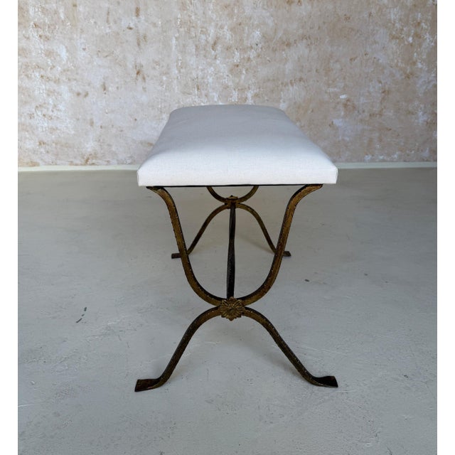 Bronze Spanish Gilt Iron Bench With Hammered Frame For Sale - Image 8 of 12