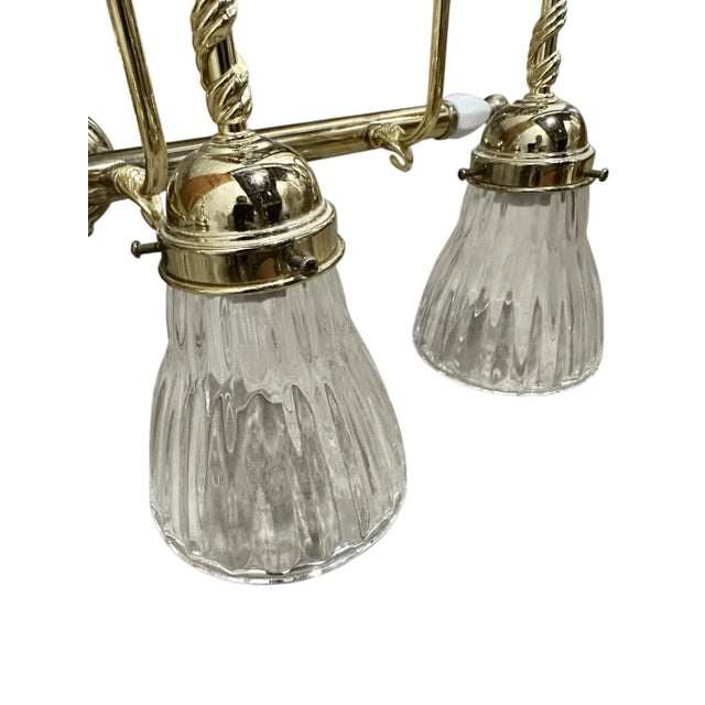 Mid 20th Century Vintage Victorian Style Fluted Glass Shades Vanity Bathroom Wired Wall Sconce For Sale - Image 5 of 9