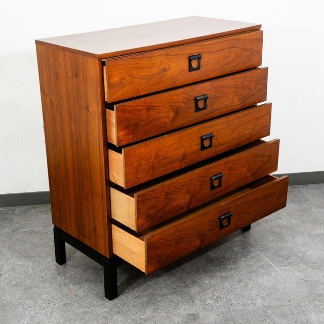 Mid-Century Modern Mid Century Modern Highboy Dresser Dixie 5 Drawer Vintage Walnut Danish Drexel For Sale - Image 3 of 12