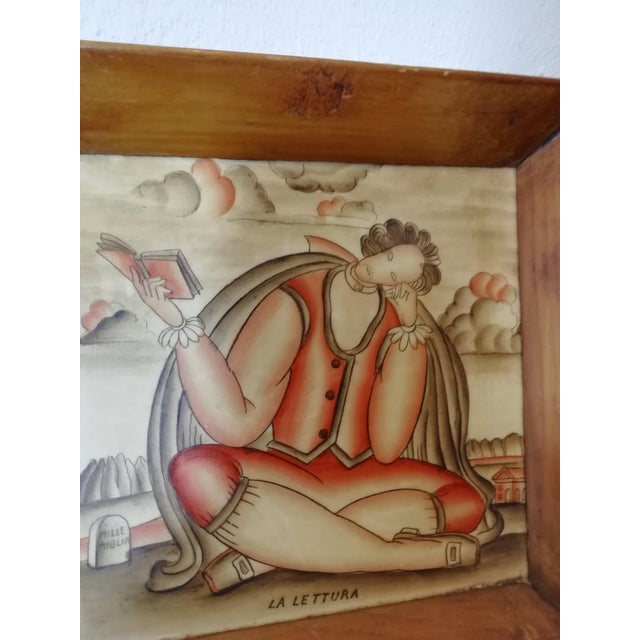 Gio Ponti Reading Tile by Gio Ponti for Richard-Ginori San Cristoforo, Italy, 1920s For Sale - Image 4 of 7