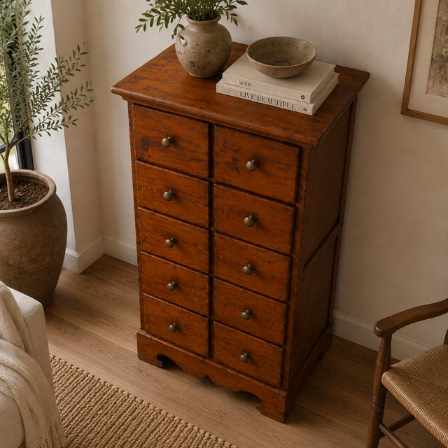 Rustic Tall Italian Chestnut Chest of Drawers with Brass Hardware, 1980s For Sale - Image 3 of 4