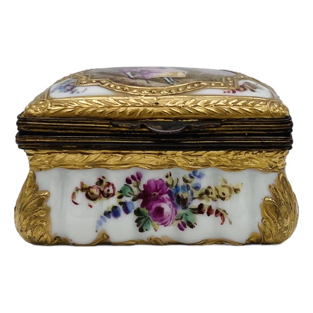French Rococo Revival Porcelain and Gilt Bronze Mounted Box in the style of Sèvres, Mid-to-Late 19th Century For Sale