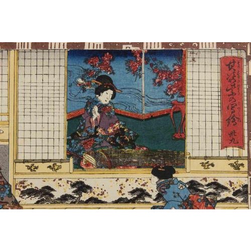 Polychrome woodblock print (nishiki-e). Signed and sealed within the plate. Edo period, mid-19th century. A refined and...