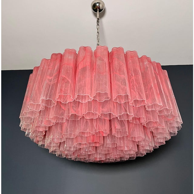 1990s Large Murano Glass Chandelier with 101 Pink Alabaster Glass Tubes, 1990s For Sale - Image 5 of 15