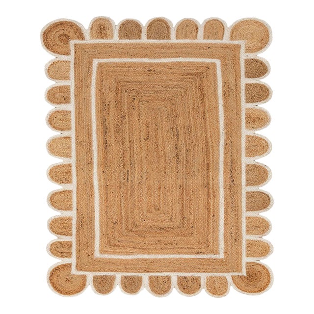 Scallop White Jute Hand Made Rug 3x20 Ft. For Sale