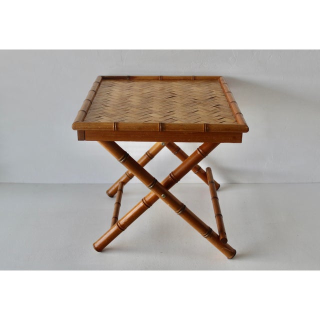 Vintage French Style Handcrafted Rectangle Bamboo Serving Folding Table Center Table X-Base Mid-Century For Sale In Miami - Image 6 of 14