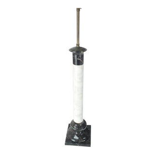 Early 20th Century Vintage Black and White Marble Pedestal Shape Table Lamp Base For Sale