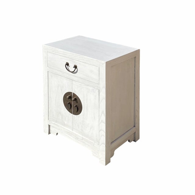 2020s Oriental Distressed Off White Lacquer End Table Nightstand Cabinet For Sale - Image 5 of 6