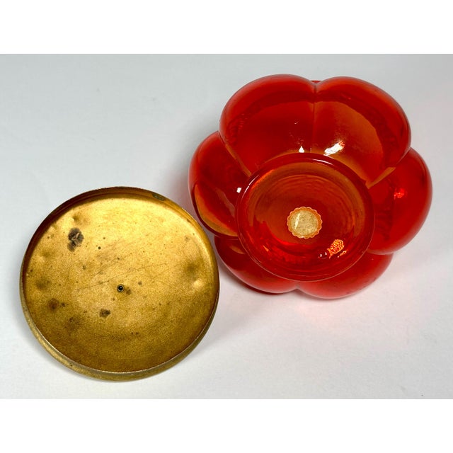Metal Antique Ruby Glass Bonbonniere: Filigree Brass Lid, Cameo Decor For Sale - Image 7 of 10
