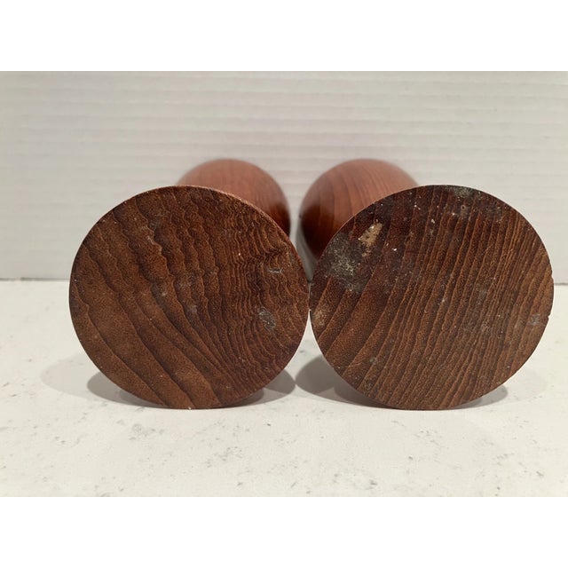 1990s Vintage MCM Scandinavian Teak Hourglass Shape Candle Holders -Set/2 For Sale - Image 5 of 5