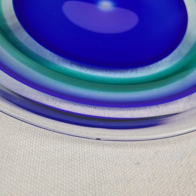 Orrefors Olle Alberius Blue Green Art Glass Bowl Signed MCM For Sale - Image 6 of 10