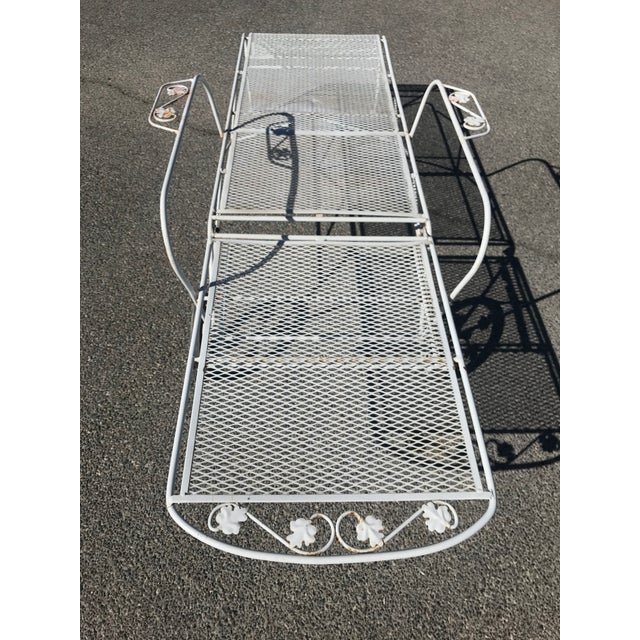 Vintage Wrought Iron White Patio Adjustable Rolling Chaise Lounges A