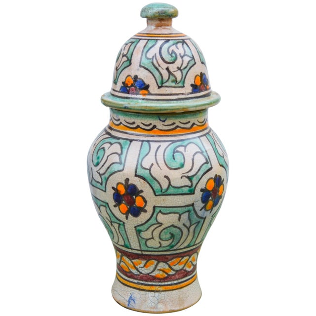 Early 20th Century Moorish-Patterned Ceramic Lidded Urn For Sale - Image 5 of 10