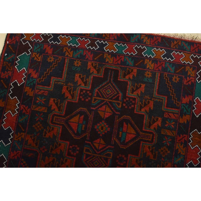 Baloch Rug 3′ X 4’6” Blue Wool Vintage Tribal Hand-Knotted Oriental Carpet For Sale In Philadelphia - Image 6 of 10