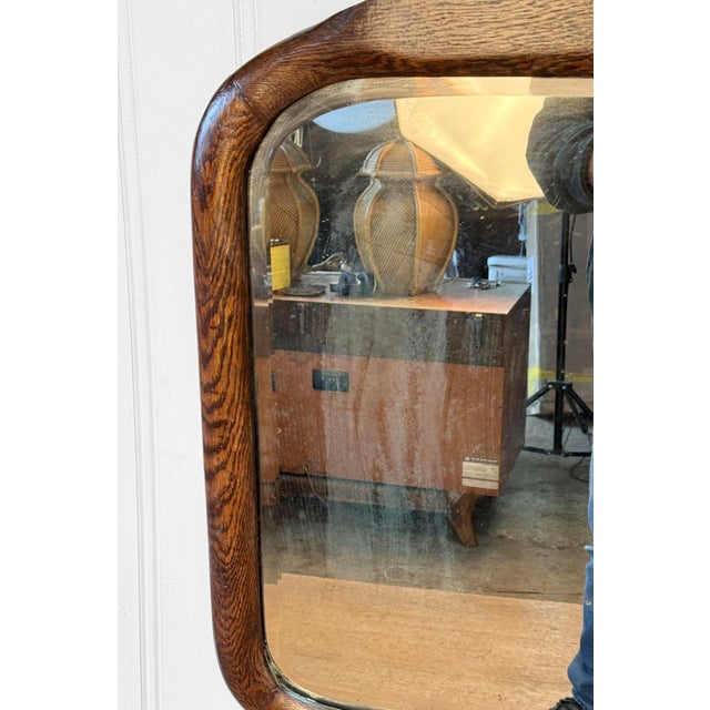 Brown Antique Traditional Arts & Crafts Oak Beveled Glass Mirror For Sale - Image 8 of 11