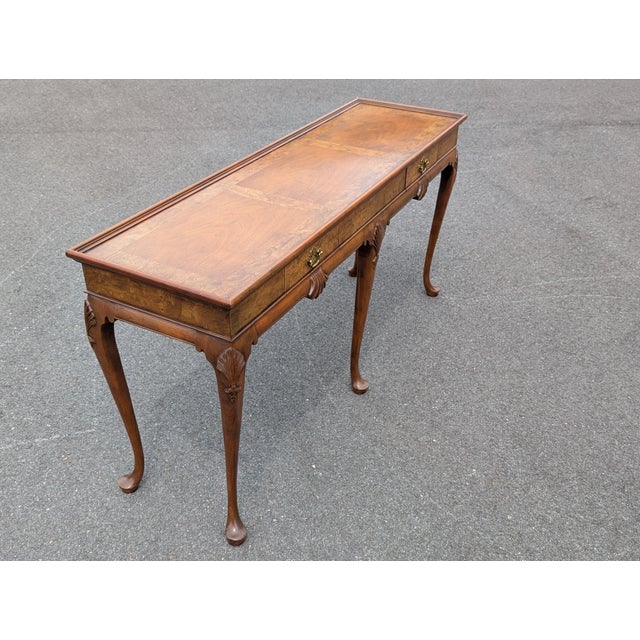 Brown Mid 20th Century Burl Wood and Cherry Queen Anne Sofa/Console Table Attributed to Baker Furniture For Sale - Image 8 of 14