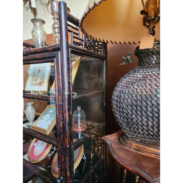 Vintage Bamboo and Glass Vitrine Display Case Cabinet For Sale In San Antonio - Image 6 of 10