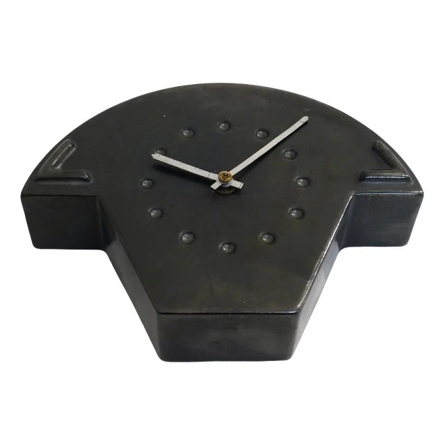 Small Mid-Century Clock in Silver Black Earthenware, 1940s For Sale