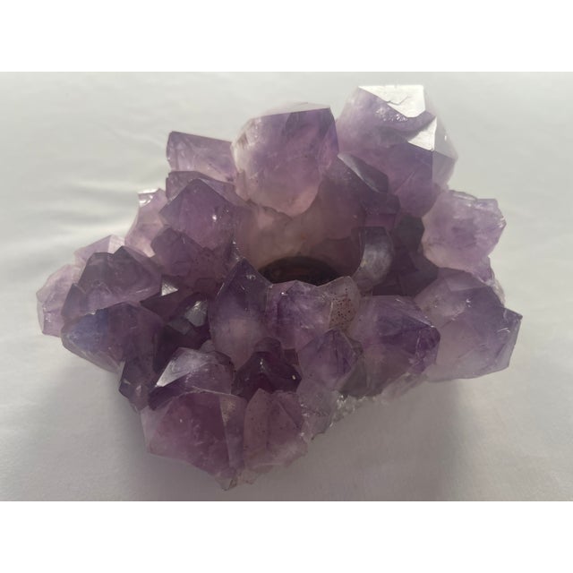 Modern Natural Amethyst Crystal Cluster Votive Candle Holder For Sale - Image 3 of 5