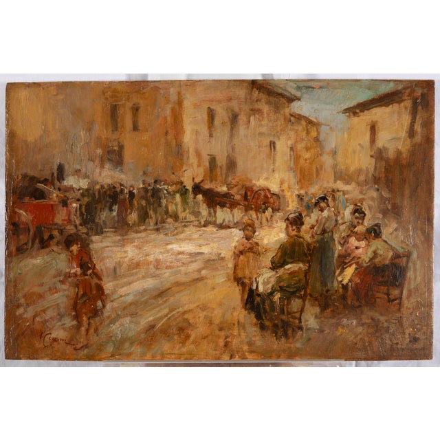 Cesare Ciani, Village Market Scene, Oil Painting For Sale - Image 13 of 17