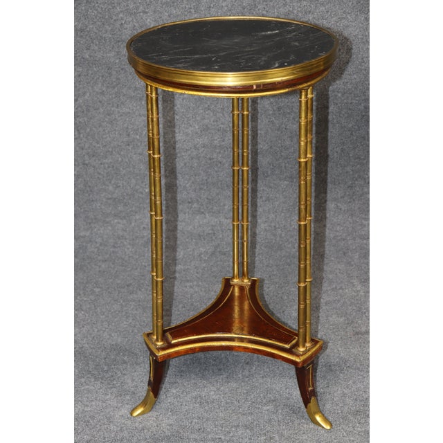 Wood 19th C Pair French Louis XVI Adam Weisweiler Style Ormolu & Marble Top End Table For Sale - Image 7 of 10