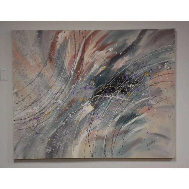 Gray Modern Oil on Canvas Painting 60" X 48" For Sale - Image 8 of 8
