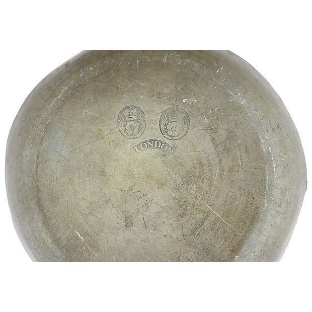 18th Century London Pewter Bowl Rustic flat pewter bowl dating from the 18th century. Impressed pewter and London...