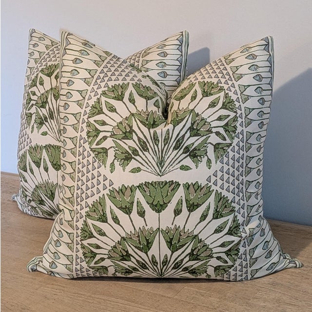 Green Thibaut Cairo Pillows in Green - Double Sided Pair For Sale - Image 8 of 8