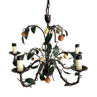 French Tole 5-Light Chandelier with Lemons and Tangerines by J. P. Ryckaert, 1985-1995 For Sale