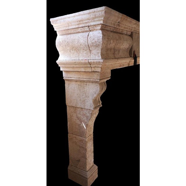 20th Century French Limestone Fireplace with Stacked Molding and Sculpted Jambs For Sale - Image 4 of 6
