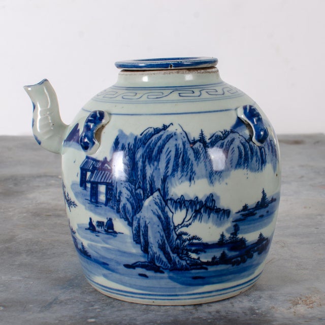 Chinese Chinese Blue & White Wine Pot, 20th Century For Sale - Image 3 of 10