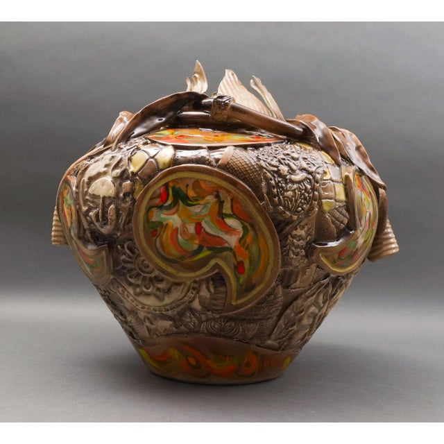 Brown Gail Markiewicz 2007 Signed Monumental Sculptural Ceramic Pottery Vessel Vase For Sale - Image 8 of 9