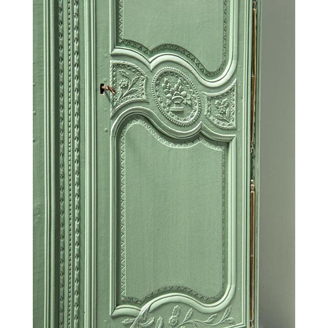 Early 19th Century French Pistache Green Marriage Armoire For Sale - Image 9 of 17