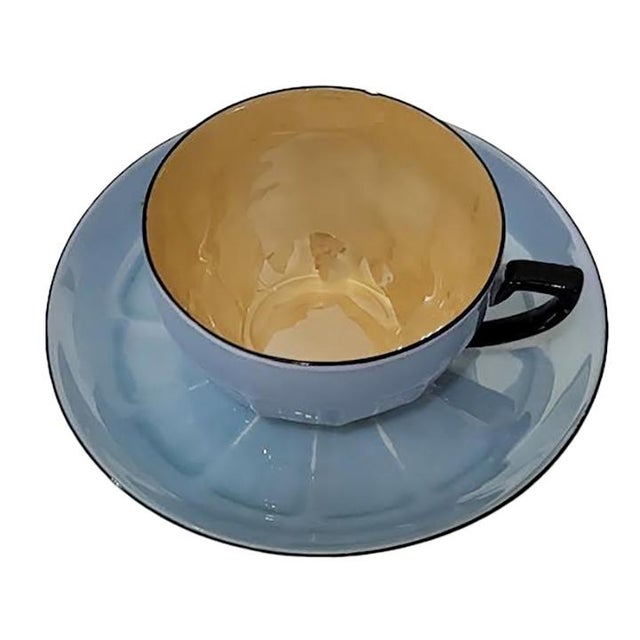 1930s 1930s Art Deco Victoria Czechoslovakia Powder Blue & Peach Lusterware Tea Service For Sale - Image 5 of 8