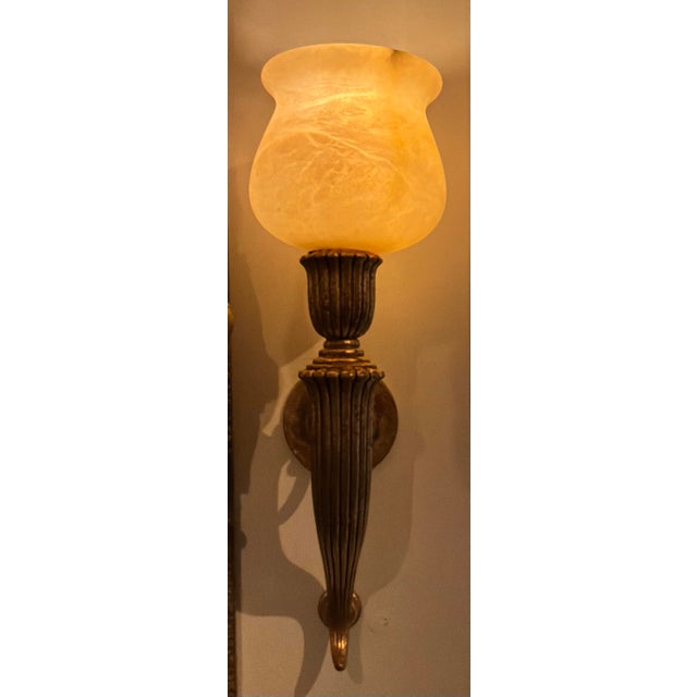 Myran Allan Luxury Lighting Neoclassical Bronze and Sconces Pair For Sale - Image 4 of 7