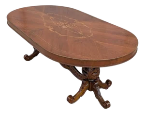 Renaissance Revival Marquetry Dining Table, Oval Top, Late 19th Century