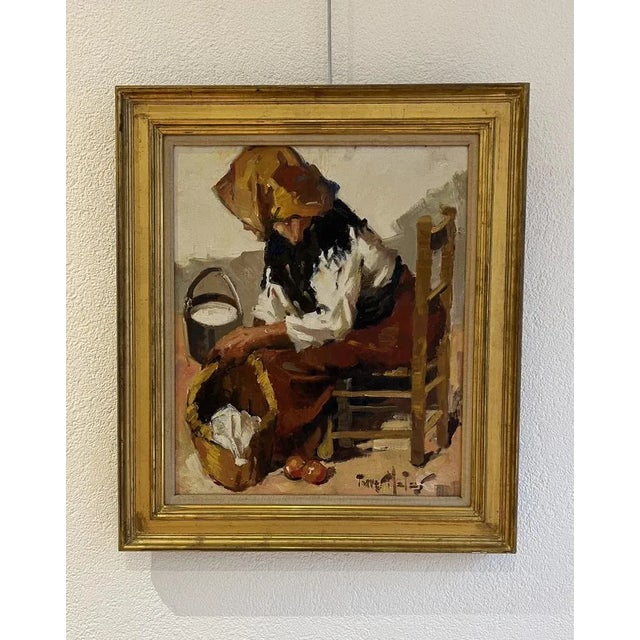 Francisco Torres Matas, Femme assise préparant le repas, Oil on Canvas, Framed For Sale - Image 12 of 12
