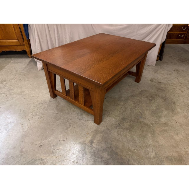 American Mission Quarter-Sawn Oak Coffee Table With Two Drawers and Lower Shelf, Circa 1890–1910 For Sale - Image 10 of 17